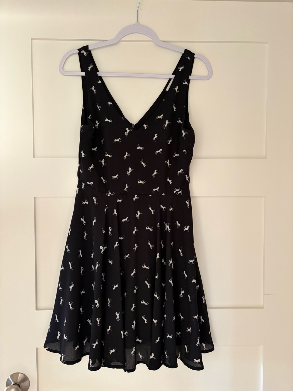 Everly Black V-Neck Sleeveless Mini Dress with White Horse Print